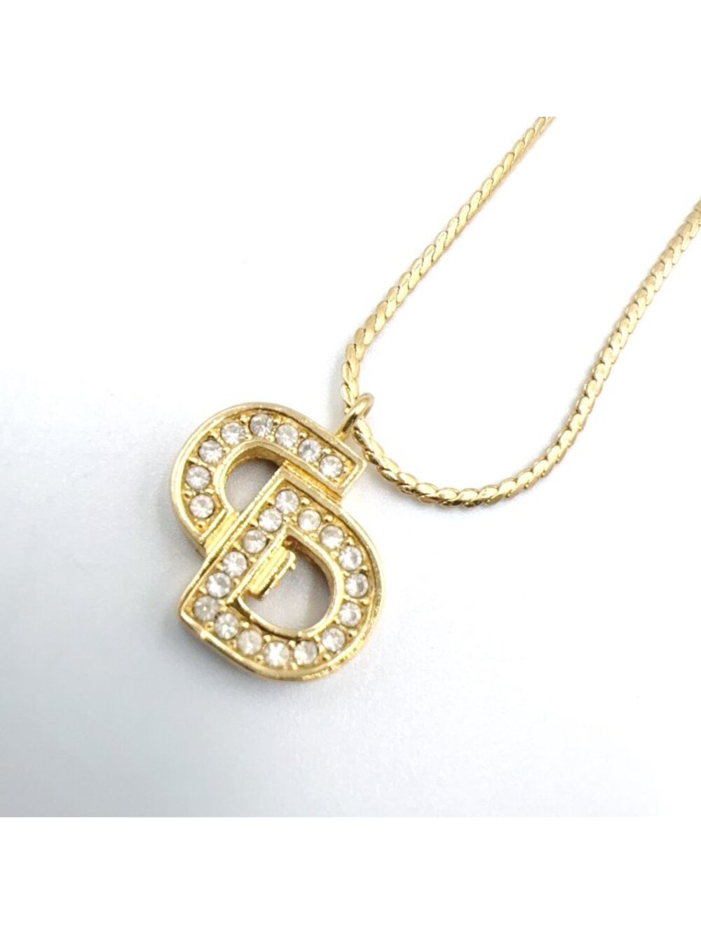 Dior CD Logo Rhinestone Gold Necklace